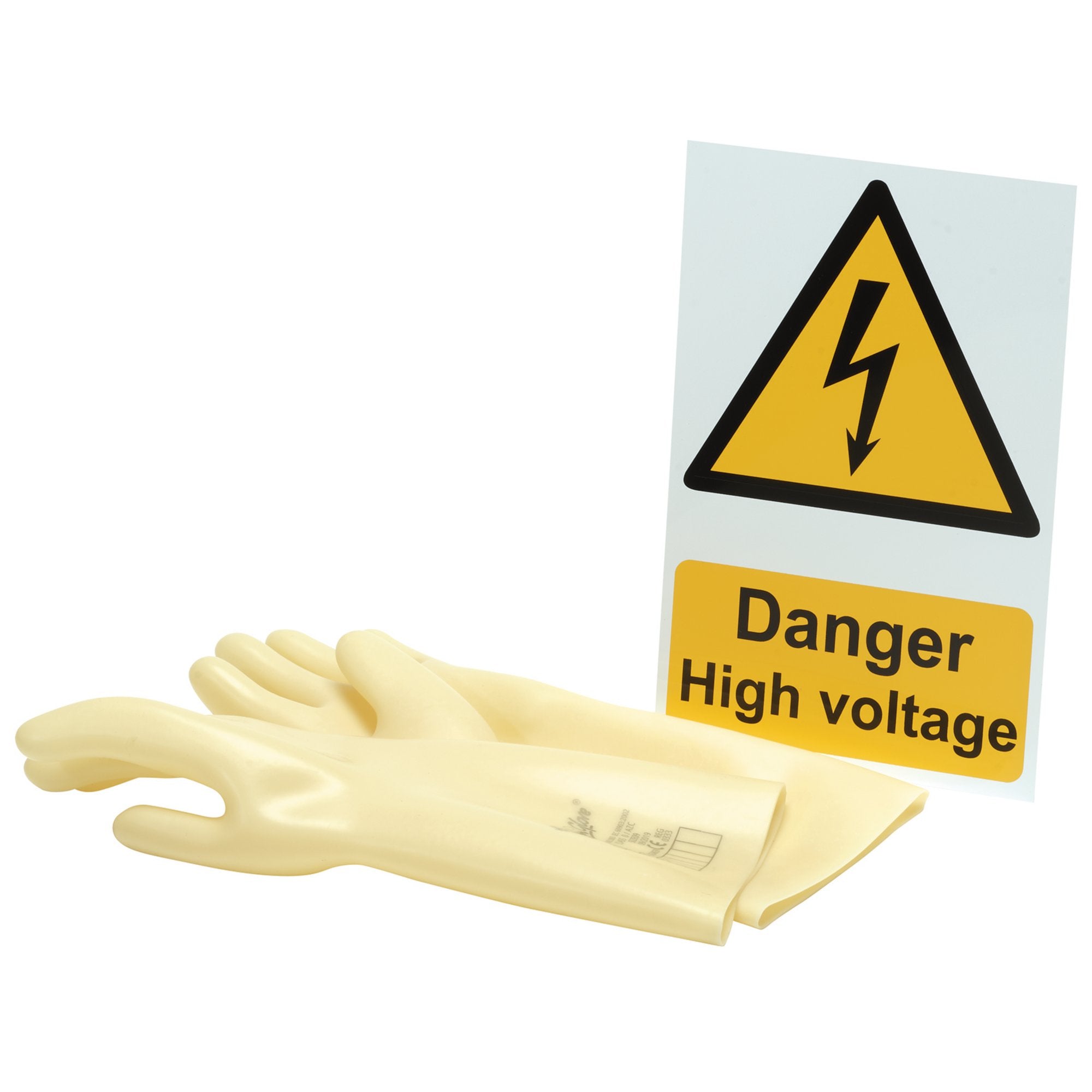 Draper 99715 Electrical Insulating Gloves and ‘Danger High Voltage’ Hazard Sign