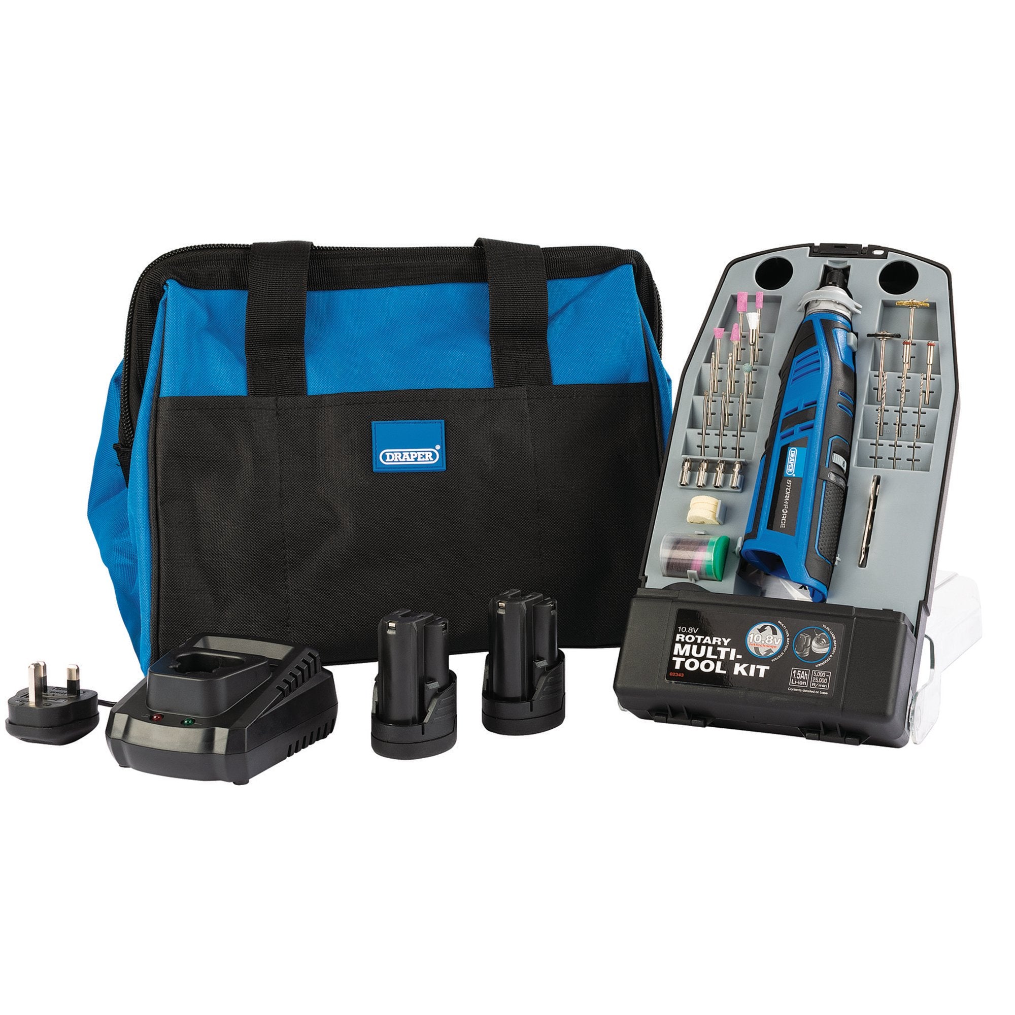 Draper 99719 Draper Storm Force® 10.8V Power Interchange Multi-Tool Kit, 2 x 1.5Ah Batteries, 1 x Charger, 1 x Bag