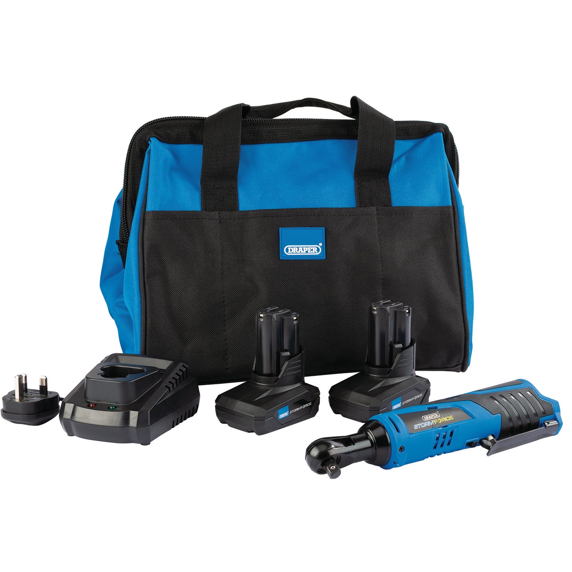 Draper 99720 Draper Storm Force® 10.8V Power Interchange Reversible Ratchet Kit, 2x 4Ah Batteries, 1 x Charger, 1 x Bag