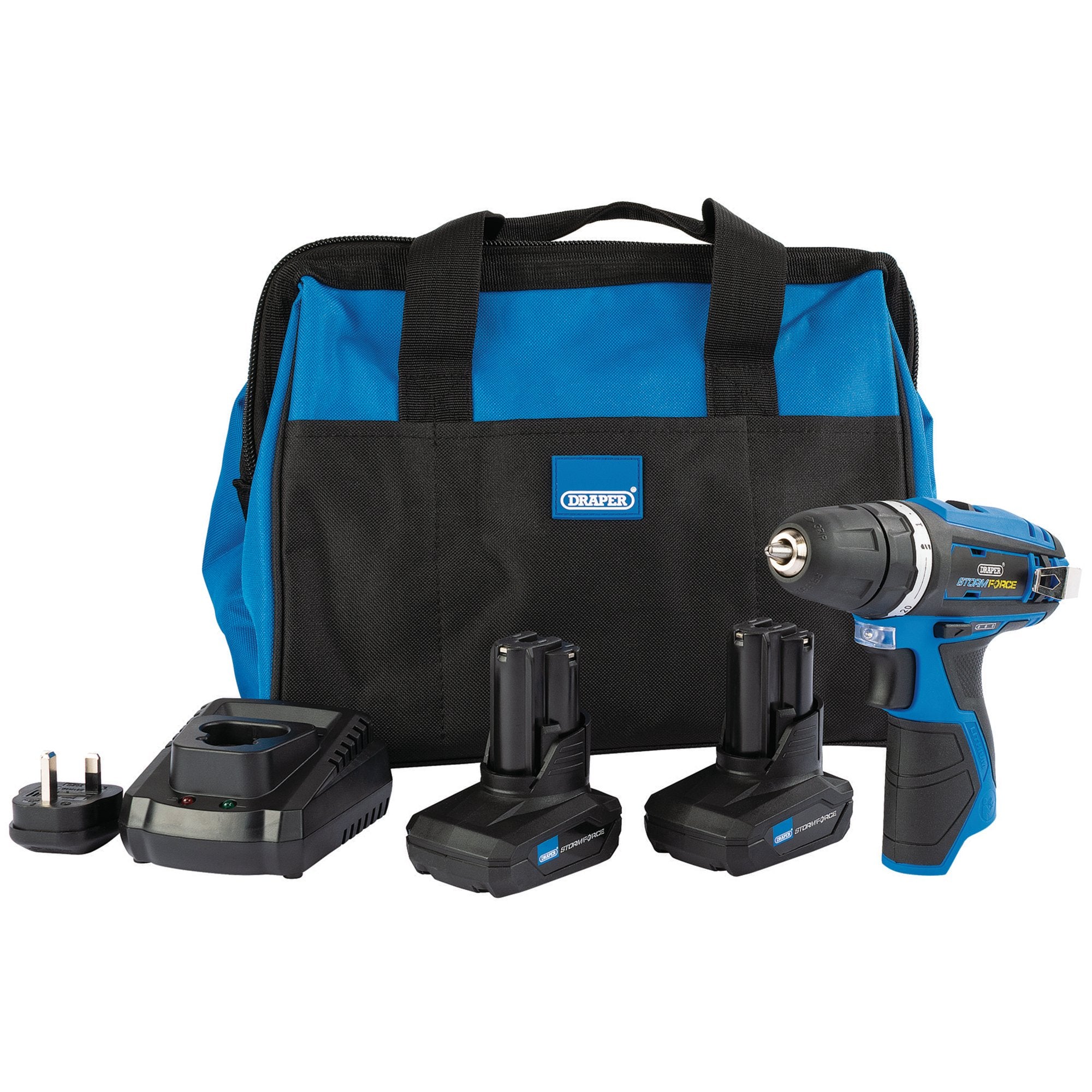 Draper 99722 Draper Storm Force® 10.8V Power Interchange Rotary Drill Kit, 2 x 4Ah Batteries, 1 x Charger, 1 x Bag