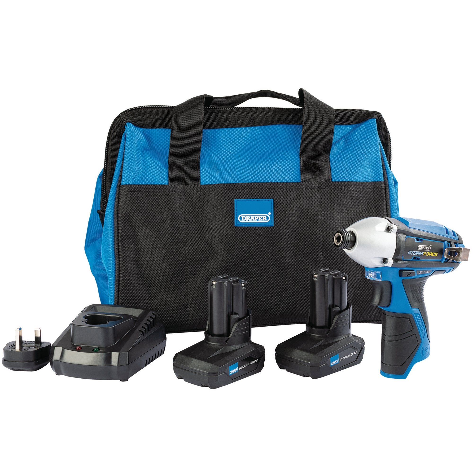 Draper 99723 Draper Storm Force® 10.8V Power Interchange Impact Driver Kit, 2 x 4Ah Batteries, 1 x Charger, 1 x Bag