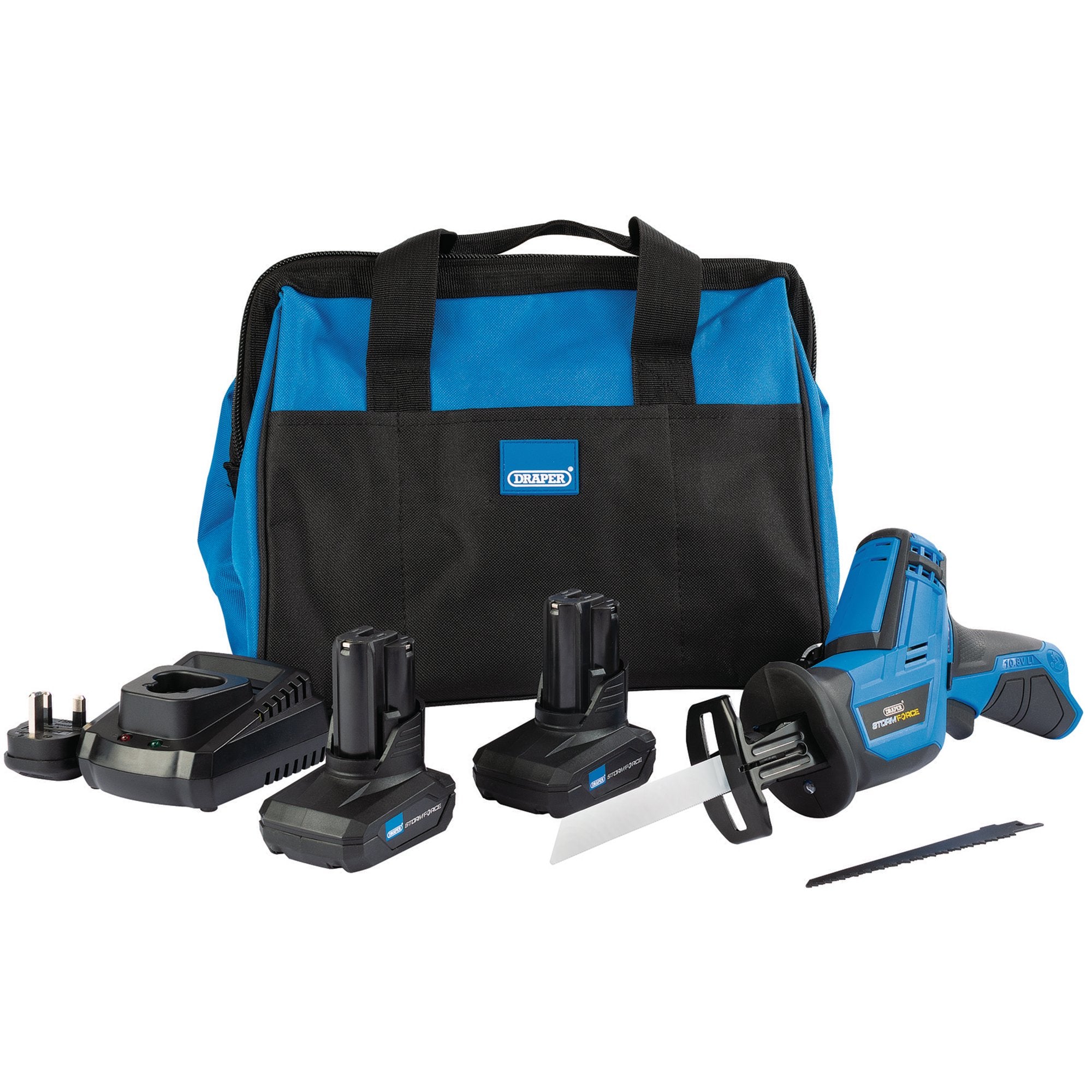 Draper 99728 Draper Storm Force® 10.8V Power Interchange Reciprocating Saw Kit, 2 x 4Ah Batteries, 1 x Charger, 1 x Bag